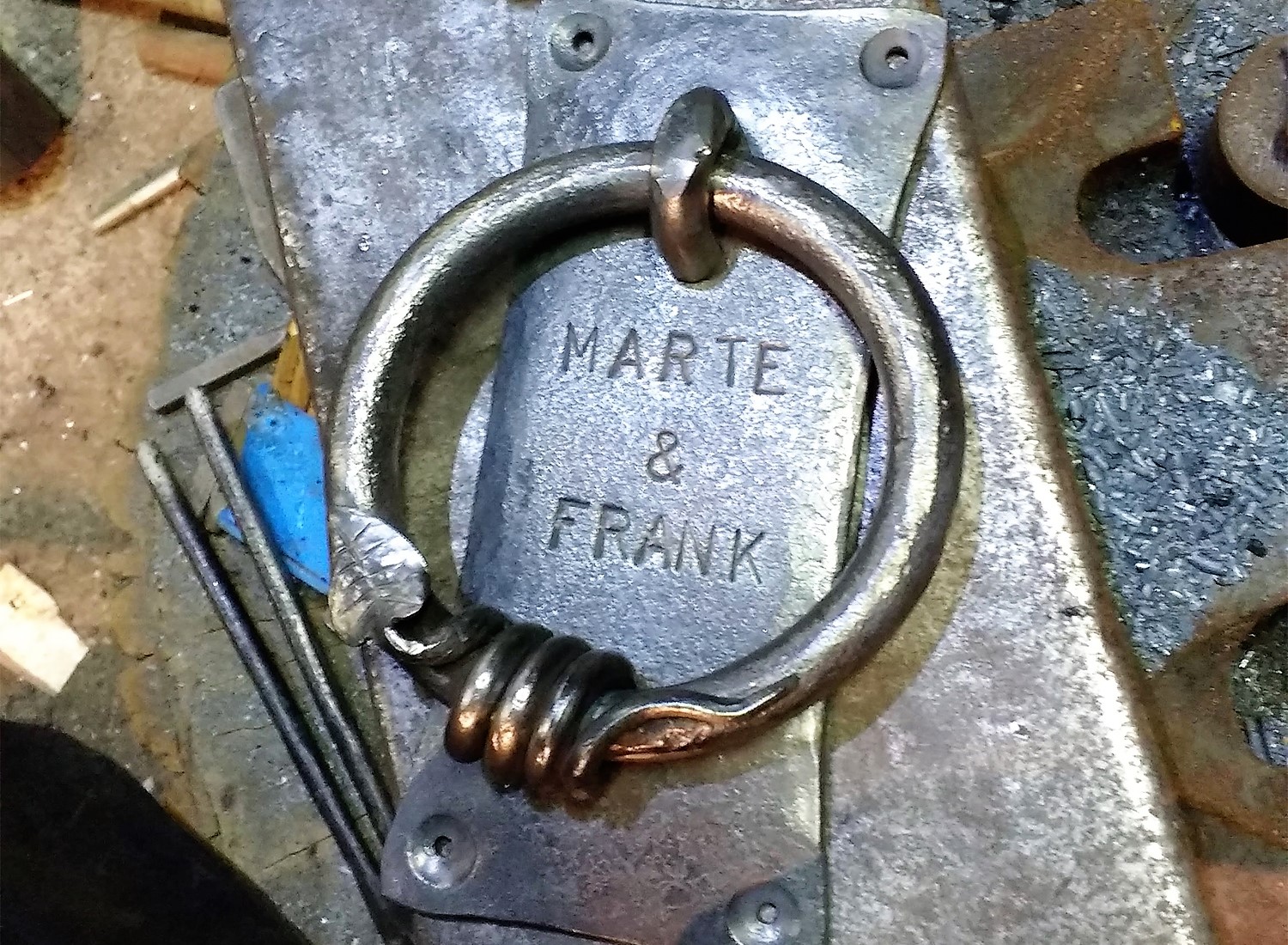 Custom personalized door knocker with engraved names